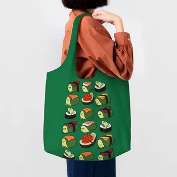 Geri dönüşüm Suşi Avokado alışveriş çantası Kadın Tuval kol çantası Çanta Dayanıklı Meyve Vegan Bakkal alışveriş Çantaları Fotoğraf Çanta