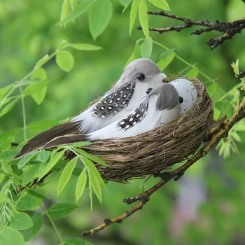 Gerçekçi Tüylü Kuş Yuva Yapay Zanaat Kuşlar Yumurta Süsler Paskalya Festivali Parti Bahçe Dekorasyon