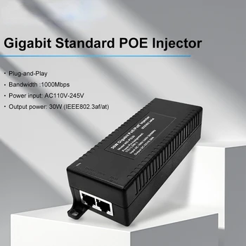 Gigabit poe enjektörü 52V güç kaynağı adaptörü 1000M Cihaz Çıkışı 30w Standart Güç Kaynağı Anahtarı AC Kablosu ile ABD / AB / İNGİLTERE Tak