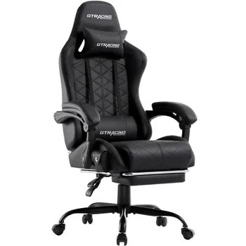 GTRACİNG GTW - 100 Uzanmış Ofis oyun sandalyesi Bluetooth Hoparlörler ve Ayak Dayayacaklı, Siyah masa sandalye oyuncu sandalyesi