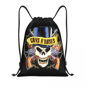 Guns N Roses İpli Çanta Kadın Erkek Katlanabilir Gym Spor Sackpack Bullet Logo Alışveriş Depolama Sırt Çantaları
