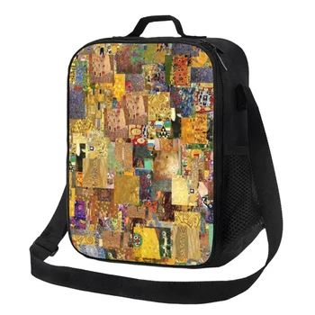 Gustav Klimt Boyama Sanat Yalıtımlı Çanta Kadınlar için Taşınabilir Soğutucu Termal Gıda Öğle Yemeği Kutusu Okul Çantaları