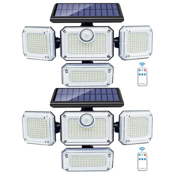 Güneş ışıkları açık hareket sensörü 333 LED sel ışıkları, güneş duvar ışıkları 2 uzaktan kumandalı dış mekan ışıkları