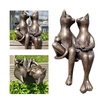 Güzel Arkadaş Kedi Heykeli Heykel, Zanaat Kedi Süsleme, Çift Heykelcik Bahçe masa dekoru