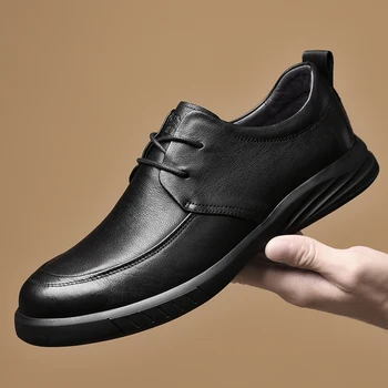 Hakiki deri ayakkabı 2023 rahat ayakkabılar Erkekler İçin Düz Platform yürüyüş Ayakkabısı İnek Deri İş Resmi ayakkabı