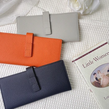 Hakiki Deri Kadın Cüzdan Lüks Uzun Çile Lychee Desen bozuk para çantaları Kadın Marka Katı Renkler Yeni Ince Debriyaj Telefonu Çantası