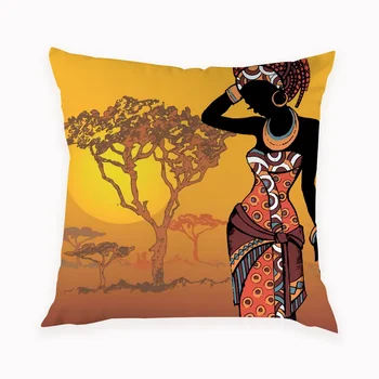 Hint Tarzı minder örtüsü Geometrik Afrika Kadın Yastık Kılıfı Retro Ev Yastıkları Kapakları Dans Eden Kadın Deco Odası Yastık Kılıfı