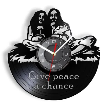 Hippi Alıntı Vinil duvar saati Vermek Barış Bir Şans Hippi Saat Monogrammed Vinil Kayıt Duvar Sanatı Yaratıcı Timepiece