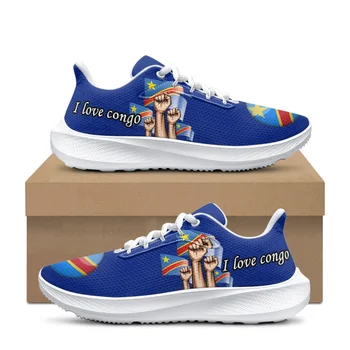INSTANTARTS 2023 Yetişkin Koşu Ayakkabıları Yuvarlak Ayak Örgü Sneakers Kongo Bayrağı Tasarım Rahat spor ayakkabılar Kongo Yürüyüş Ayakkabısı Zapatos