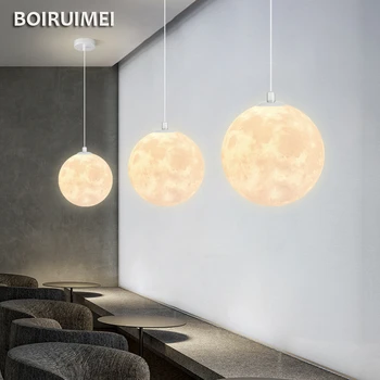 Iskandinav 3D Baskılı Ay Kolye Lamba Modern Mminimalist çocuk Odası Yemek odası Yatak Odası Balkon Ev Otel Gezegen Avize
