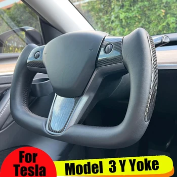 Isıtmalı Napa Deri YOKE direksiyon Tesla Modeli 3 Model Y 2017-2023 Modifiye Aksesuarları 350mm / 370mm