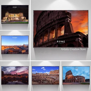 Italya Dünyaca Ünlü Şehir Binası Colosseum Poster ve Baskı Duvar sanat resmi Şehir Gece Görünümü Oturma Odası Ofis Ev Dekor için