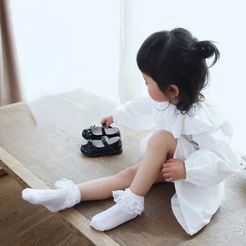 İlkbahar ve Yaz Yeni Örgü Dantel Kız Çorap Düz Renk Penye Pamuk Çift katmanlı Dantel çocuk Çorap Kore Prenses Çorap