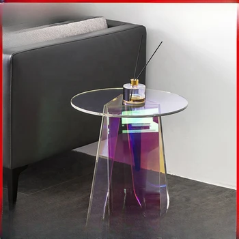 İskandinav yatak odası küçük yuvarlak masa net kırmızı köşe masa akrilik renkli çay masası lazer şeffaf mini ıns balkon kenar masa
