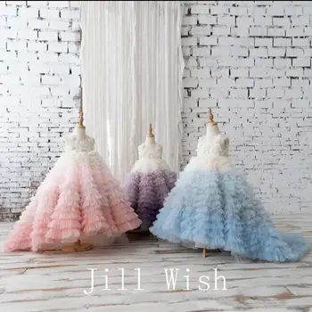 Jill Dilek Lüks Zarif Kız Elbise Aplikler Prenses Çocuk Düğün Doğum Günü Partisi elbisesi İlk Communion Quinceanera 2024 J224