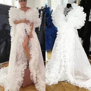 Kabarık Tül gelin elbiseleri Photoshoot için Hamile Kadınlar Uzun Düğün Parti Balo Elbisesi Gelin Boudoir Pijama Hamile Elbisesi