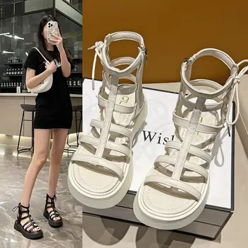 Kadın ayakkabısı Sandalet 2024 Yaz Yeni Stil Kalın tabanlı kaymaz Moda Rahat Retro Roma Ayakkabı konfor Rahat basit 35-40