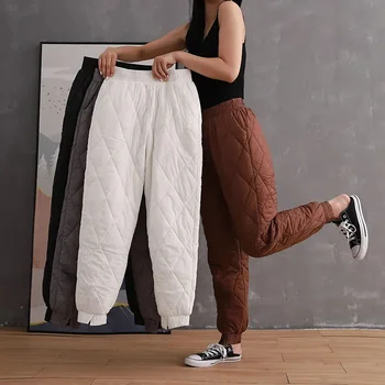 Kadın Aşağı Pamuk-yastıklı Pantolon Sonbahar Kış Kalınlaşmak Sıcak Elastik Bel rahat pantolon Kadın Gevşek Ayak Bileği Uzunlukta Pantolon Wearoutside