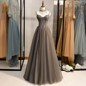 Kadın Balo Abiye Zayıflama A-line Dantel Sling Uzun Etekler Boyun Süslemeleri Dubai Maxi Elbise Kadınlar için Vestidos