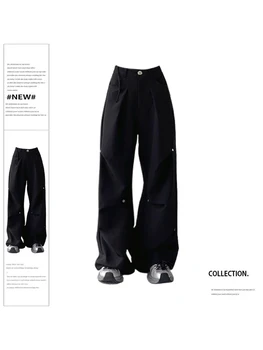 Kadın Siyah Gotik Pantolon Baggy Vintage Y2k Harajuku 90s Pantolon Büyük Boy Yüksek Bel Geniş Bacak Pantolon Streetwear 2000s Elbise 2023
