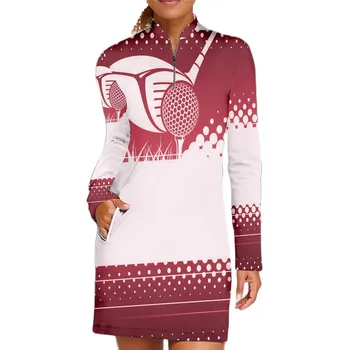Kadın Tenis Elbise Golf Elbise Uzun Kollu Kıyafet Tenis Giyim 1/4 Zip Standı Yaka Baskılı Bahar Sonbahar Güz Golf Pickleball