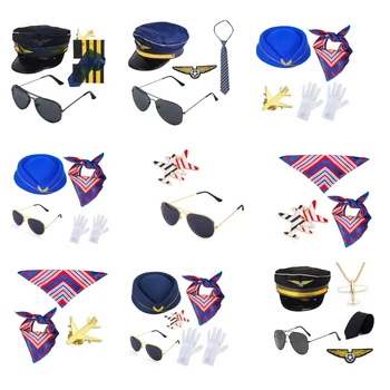 Kadın Uçuş Görevlisi Kostüm Aksesuarları Hostes Şapka Eşarp Broş Pins Kaptan Kostüm Cadılar Bayramı için