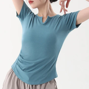 Kadın Yoga Gömlek Uzun Kollu Pamuk Modern Dans Üst Kısa Kollu Bale Klasik Dans Üstleri Caz Tayt Latin Dans Elbise