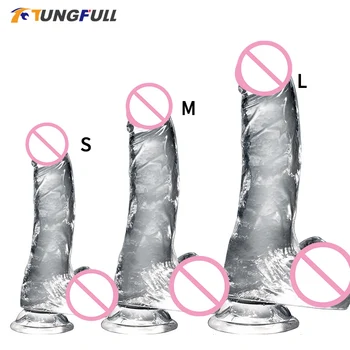 Kadınlar için Penis Yapay Penis Kristal Masturbator Gerçekçi Yapay Penis Penis bayanlara seks oyuncakları Çiftler Vajinal Cam Kristal Yapay Penis