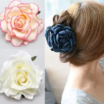 Kadınlar Tatlı Büyük Gül Çiçeği Çiçek Düğün Gelin saç tokası Firkete Broş Pin Kadın saç aksesuarları Büyük Çiçek Broş заколки