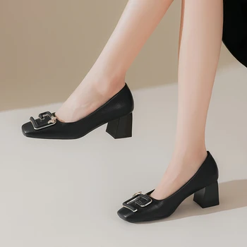 Kadınlar tatlı yuvarlak ayak serin konfor kare topuklu pompalar için parti Bayan PU şık zarif düşük topuklu ayakkabılar