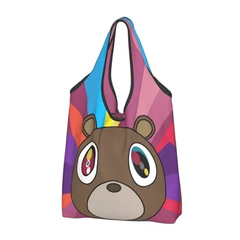 Kanye West Ayı Bakkaliye Alışveriş Çantaları Komik alışveriş çantası omuz çantaları Büyük Kapasiteli Taşınabilir Çanta