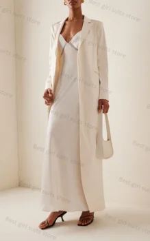 Kapalı Beyaz Kadın Takım Elbise Blazer 1 Adet Pamuk Uzun Ceket Maxi Resmi Düğün Smokin Balo Elbise Custom Made Resmi Ceket