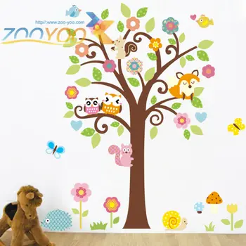karikatür baykuşlar renkli ağaç duvar çıkartmaları çocuk odaları için ev dekor çıkarılabilir pvc duvar çıkartmaları dıy duvar sanatı dekorasyon