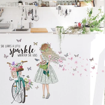Karikatür Güzel Kız Kelebek İngilizce duvar Sticker Oturma Odası Yatak Odası Arka Plan duvar dekorasyon çıkartması