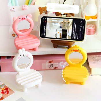 Kawaii Ayarlanabilir telefon braketi Ofis Tablet Desteği Sevimli Hayvanlar telefon tutucu Ayna ile telefon standı Tutucu masa düzenleyici