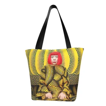 Kawaii Baskılı Kabak Güç Yayoi Kusama Tote Alışveriş Çantaları Kullanımlık Tuval Omuz Shopper Sanat Çanta