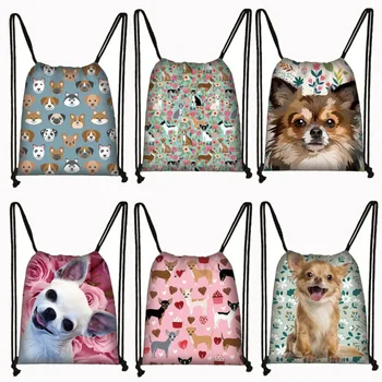 Kawaii Köpek Chihuahua İpli Kadın Erkek Moda saklama çantası Seyahat İçin Genç Erkek Kız Sırt Çantası Parti Alışveriş Çantaları