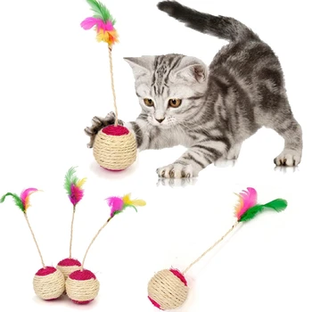 Kedi Oyuncak Pet Kedi Sisal Tırmalama Topu Eğitim İnteraktif Oyuncak Yavru Pet Kedi Malzemeleri Komik Oyun Tüy Oyuncak kedi aksesuarı