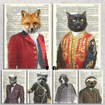 Kediler Köpekler Hayvanlar Sözlük Sanat Baskılar Posteri Tuval Baskılar Hayvanlar Sözlük duvar sanat dekoru Ev Oturma Odası Komik Dekorasyon