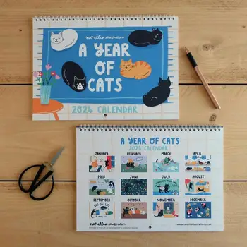 Kediler Takvimi 2024 Komik Kediler Takvimi Sınıf Takvimi için Yaratıcı Aylık Takvim Kedi Severler için Duvara Asılı Takvimler
