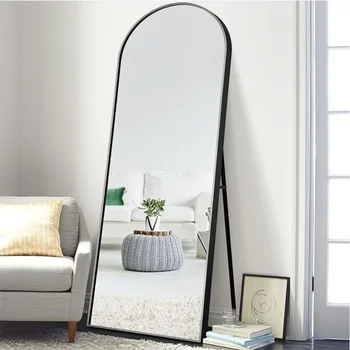 Kemerli Tam Boy Ayna Büyük Kemerli duvar aynası Zemin Ayna Standı İle Alüminyum Alaşımlı İnce Çerçeve 65 