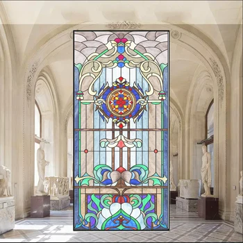 Kilise Tarzı Pencere gizlilik camı Filmi Vintage Desen Buzlu cam çıkartması Güneş Engelleme Tutkalsız Statik Pencere Tonu Filmi