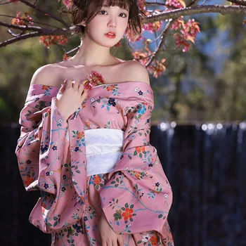 Kimono Elbise Japon Tarzı Yukata Bornoz Kadın Baskı Haori Japonya Ceket Üniforma Takım Elbise Cosplay Kostüm Partisi Kıyafeti Giyim