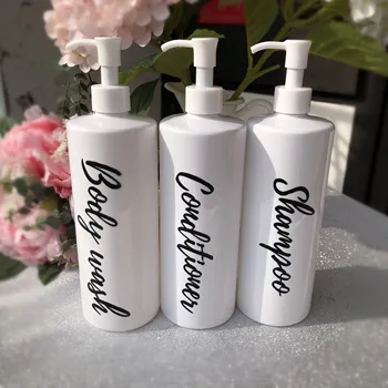 Kişiselleştirilmiş şampuan şişesi Banyo depolama Beyaz Vücut yıkama Conditoner şişe ile çıkartmalar