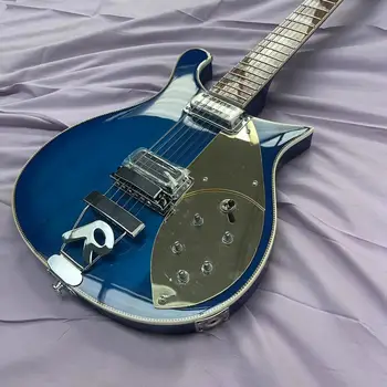 Klasik 360 stil 12 dize entegre elektro gitar, şeffaf mavi gövde, altın ayna koruyucu plaka, parlak, gül wo