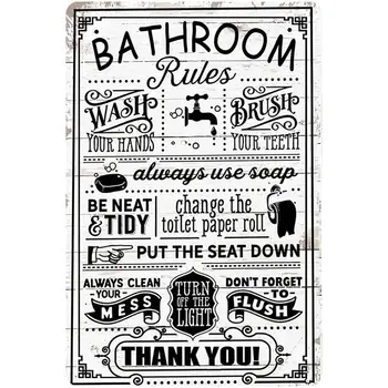Komik Banyo Kuralları Metal Tabela Duvar Dekor Çiftlik Evi Banyo Alıntı Tuvalet Tuvalet Tuvalet Ev Dekor Hediyeler