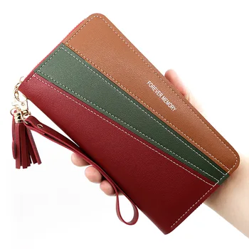 Kore versiyonu basit kadın cüzdan uzun fermuar cüzdan deri renk engelleme moda bozuk para cüzdanı kart yuvası çanta kadın çanta