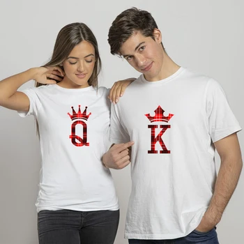 Kral Kraliçe Baskılı Çift Erkek Kadın Yaz T Shirt Komik Tarih Sevgilisi Giyim Tee Üstleri Kısa Kollu Tişörtleri Kadın Marka Giysi