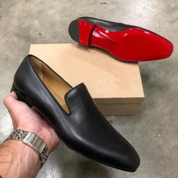 Kırmızı Taban Loafer'lar erkek ayakkabısı PU Düz Renk Moda İş Rahat Parti Günlük Çok Yönlü Basit Hafif Klasik Elbise Ayakkabı