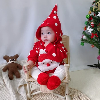 Kız Erkek Noel giyim setleri Kış Polka Dot Baskı Artı Kadife tulum takımı Bebekler için Saf Pamuk Kalın Bebek Çocuk Giysileri